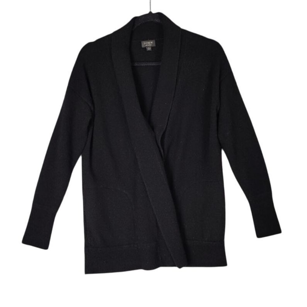 J.Crew Womens Quiet Luxury Cashmere Blend Modest Shawl Cardigan S Black Sweater